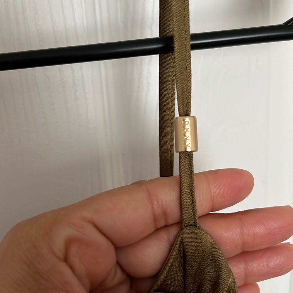 DKNY spanish olive satin jumpsuit Size small spaghetti straps, wide leg. - Picture 3 of 11